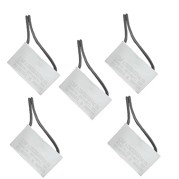 KIT 5 CAPACITOR 2,5X250/400V QUADR 2 FIOS METALIZADO TRI
