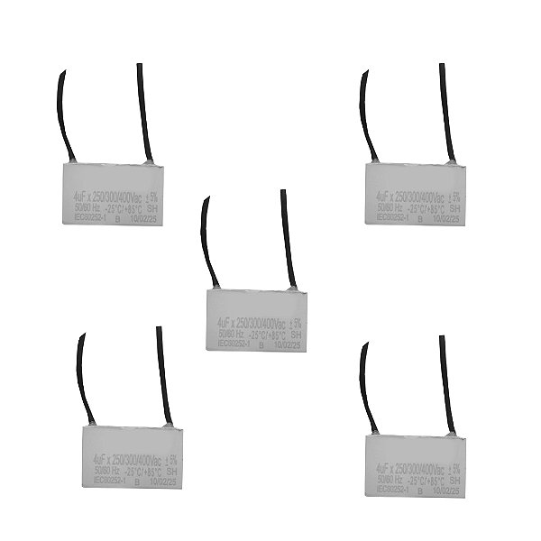 KIT 5 CAPACITOR 2 FIOS QUADRADO 4UF X 250/400V TRI