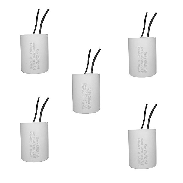KIT 5 CAPACITOR 30X250V 2 FIOS METALIZADO TRI