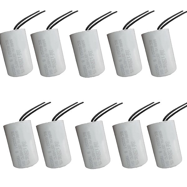 KIT 10 CAPACITOR 20X250V 2 FIOS METALIZADO TRI