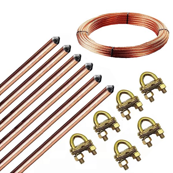 Kit 6 Haste + 6 Gtdu 5/8 X2,4m Cobreada + Cabo Nu 16mm