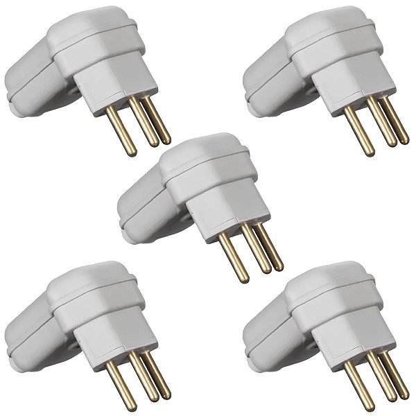 KIT 5 PLUGUE 2P+T 10A 90G C/ PRENSA CABO  PLD10-3 CINZA MARGIRIUS
