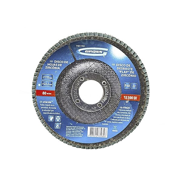 10 DISCO FLAP ZIRCONIO, GRAO 60 115MM X 22MM GROSS