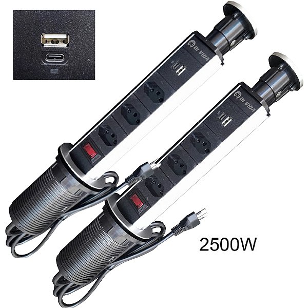 KIT 02 TORRE TOMADA EMBUTIR RETRÁTIL MESA USB TIPO C