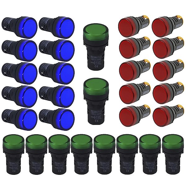 KIT SINALEIROS LED AD22 22MM 220V VERDE VEMELHO AZUL