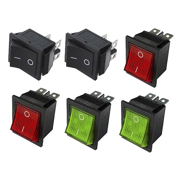 KIT 2 CHAVE GANGORRA ON/OFF 4 POLOS 16A-250V VM +2 PT + 2 VD