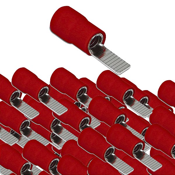 KIT 100 TERMINAIS PRE ISOLADO PINO CHATO 10MM VERMELHO