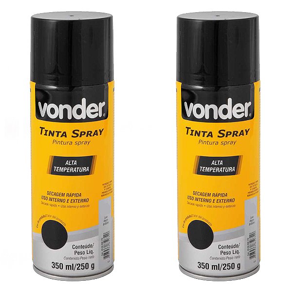 KIT 2 TINTA SPRAY ALTA TEMPERATURA PRETO 350ML VONDER