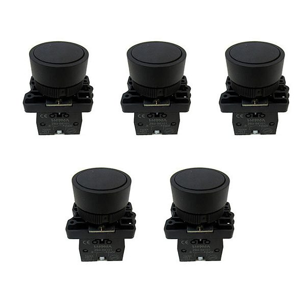 KIT 5 BOTÃO PULSO PLASTICO  LK2-EA21 (PRETO) 1NA LUKMA