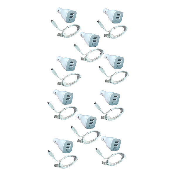 KIT 10 CARREGADOR VEICULAR 2 USB COM CABO V8 SAMSUNG