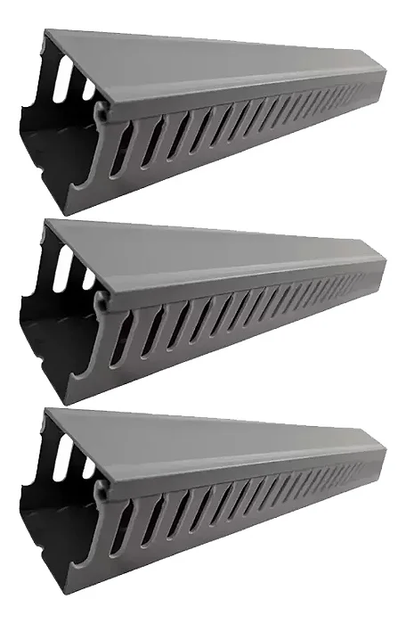 Kit 3 Canaleta Aberta Ventilada Cinza 30x30 Barra 2mt