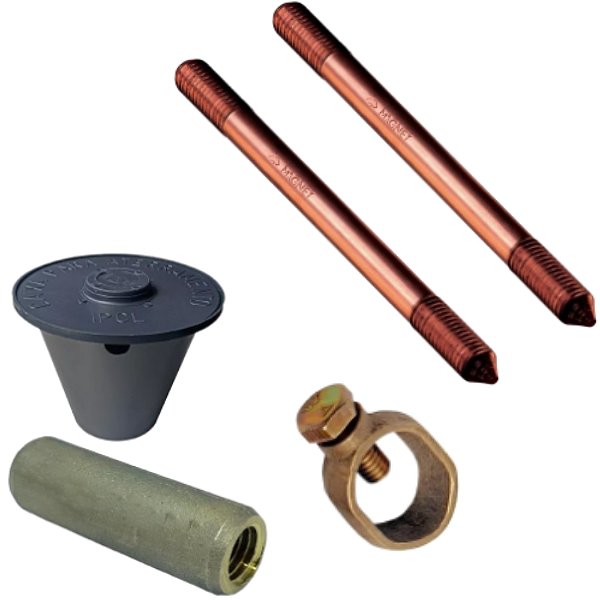 KIT 2 HASTE TERRA 5/8"X2,4M C/ROSCA PROLONGAVEL GRAMPO LUVA CAIXA