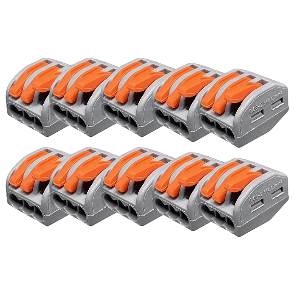 KIT 10 CONECTOR ALAVANCA EMENDA RAPIDA 3 VIAS STARK