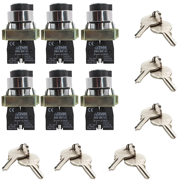 KIT 6 CHAVE XB2-BG33 METALICA 3 POS FIXA C/ CHAVE  STARK