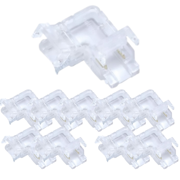 KIT 10 EMENDA CURVA 90 TRANSPARENTE P/ FITA LED 10MM / 5050