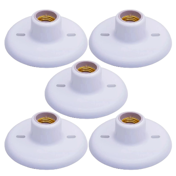 KIT 5 PLAFON SUPORTE LAMPADA BOCAL BRANCO PORCELANA