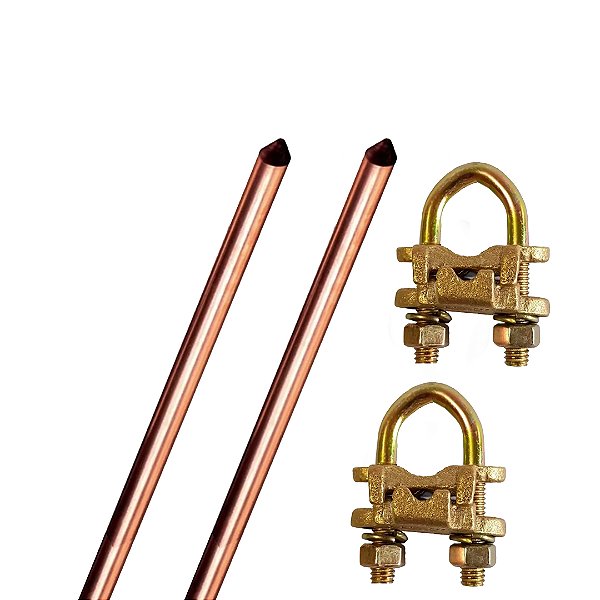 Kit 2Haste Aterramento Cobre 1/2X2,0mts 10mm + 2 Conectores