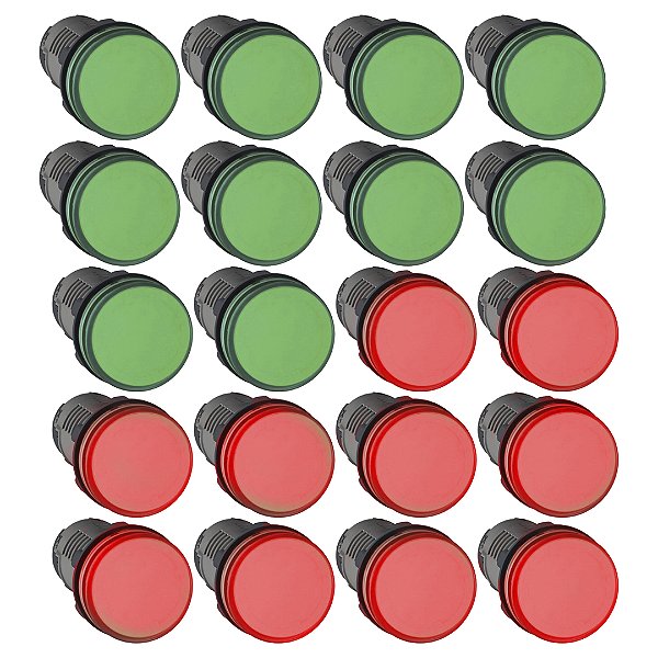 KIT 10 SINALEIRO LED 22MM 24V VERDE + 10 VERMELHO 24V 22MM