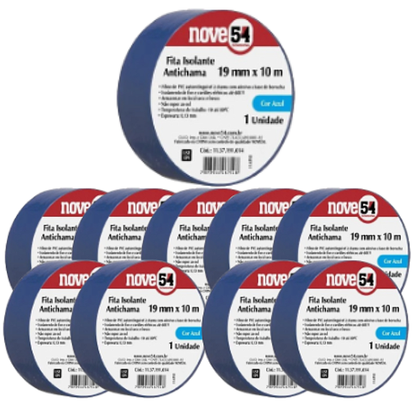 KIT 10 FITA ISOLANTE 19MMX10M AZUL 954