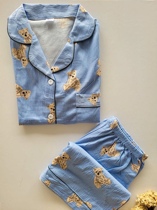 Pijama Americano Urso Azul Short Doll
