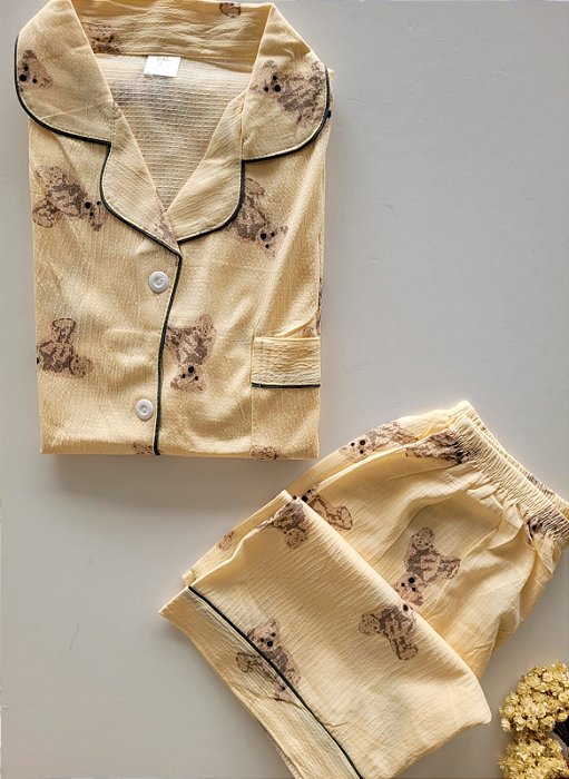 Pijama Americano Urso Creme Short Doll
