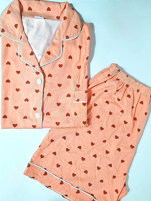 Pijama Americano Coração Coral Short Doll