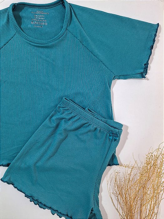 Pijama Short Doll Jasmim Sereno – Suede Canelado