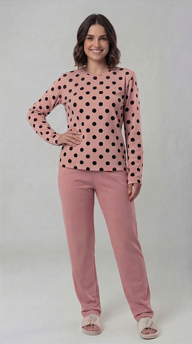 Pijama Flanelado Poá Salmão