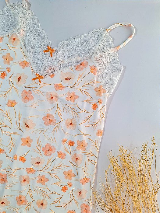 Kit Camisola + Robe Flores em Aquarela