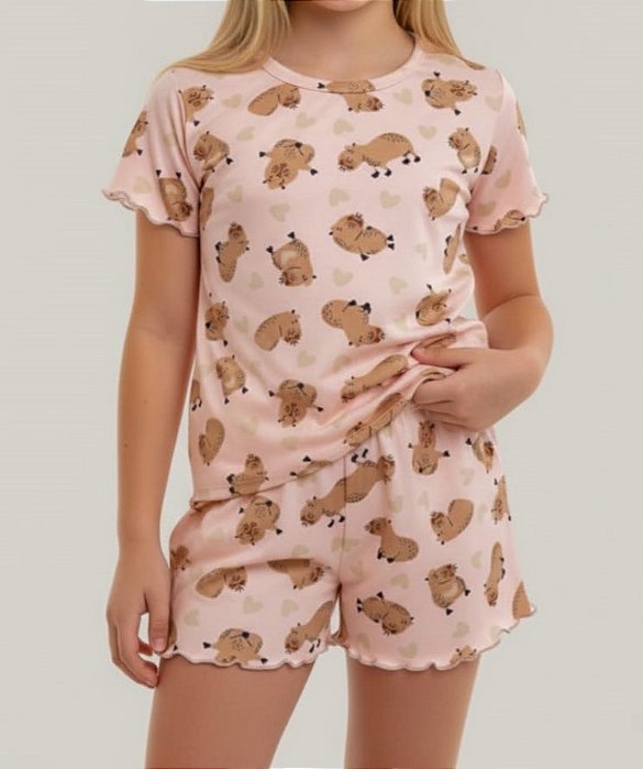 Pijama Short Doll Capivara Infantil – Suede