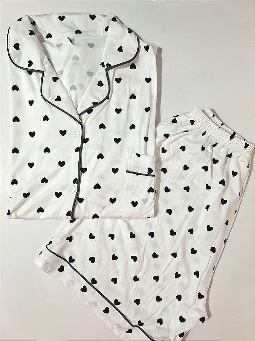 Pijama Americano Coração Branco Short Doll