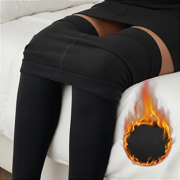 Meia Calça Térmica Flanelada com Pé Preta