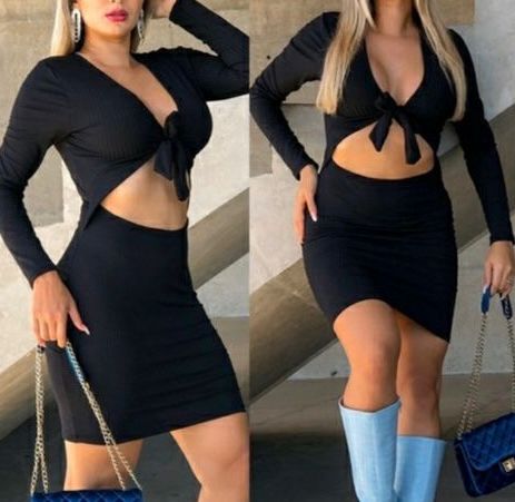 Vestido Mariane manga longa recortes laterais e amarrações