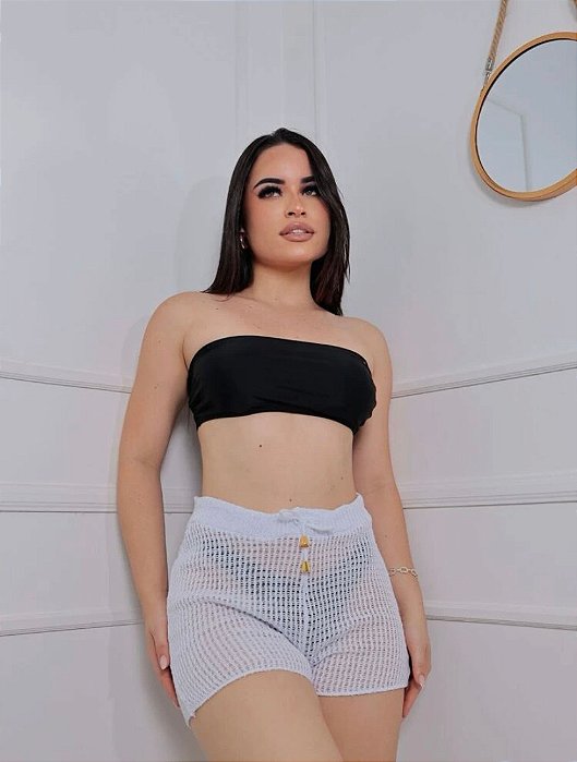 Saída Short Helena em tricô branco