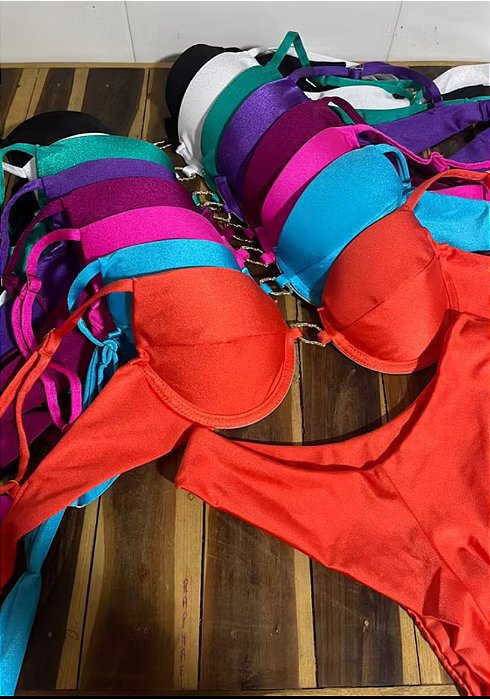 Biquíni  Letícia meia taça detalhe dourado orgânico luxo em calcinha fio duplo