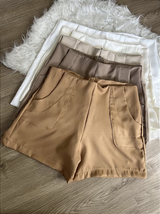 Short Sthe alfataria feminina com ziper cintura alto pra
