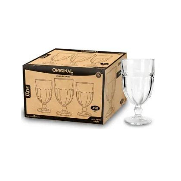 Jogo de taças vidro 450ml água, suco, milkshake 6 peças Linha Jade