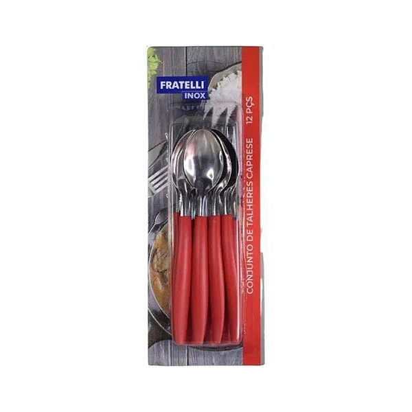 Conjunto de talheres 12 peças faqueiro inox vermelho Caprese