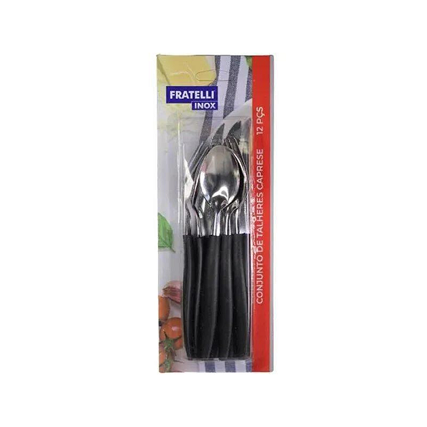 Conjunto de talheres 12 peças faqueiro inox preto Caprese