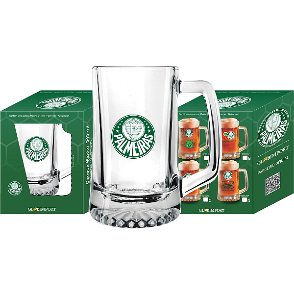 Caneca Palmeiras vidro cerveja presente time oficial 345ml Maxim