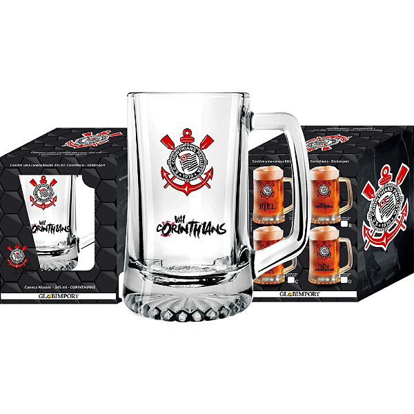 Caneca Corinthians vidro cerveja presente time oficial 345ml Maxim