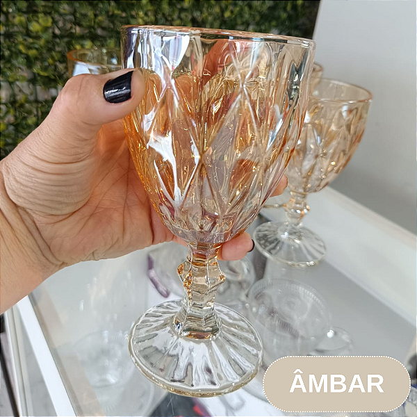 Jogo 6 taças de vidro Diamante 340ml ÂMBAR