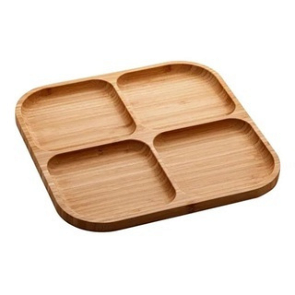Petisqueira quadrada de bambu com 4 divisórias 20cm
