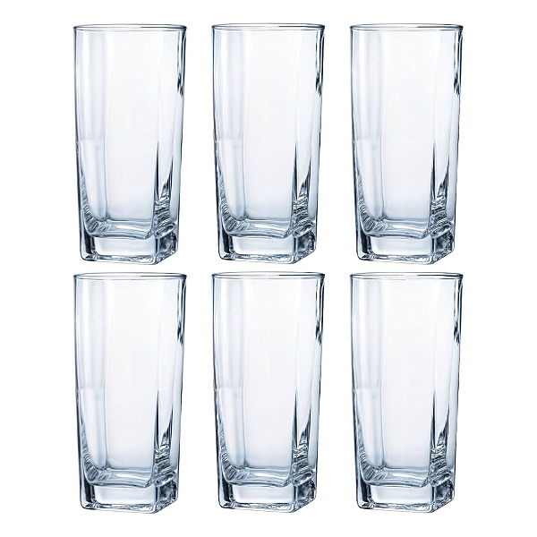Jogo 6 copos de vidro quadrado quadrado Texas 320ml Praticasa