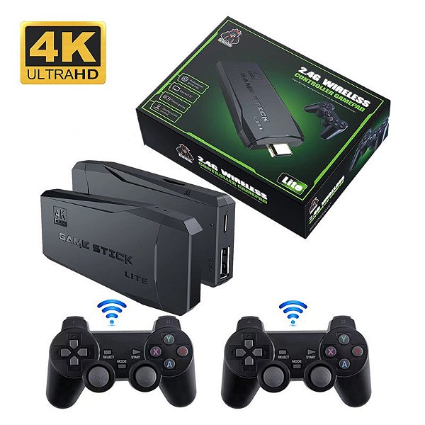 Video Game Retrô 4K Game Stick + 2 Controles sem fio 🕹