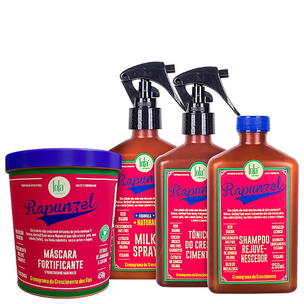 Lola Cosmetics Kit Rapunzel Shampoo 250mL + Máscara 450g + Tônico 250mL + Milk Spray 250mL