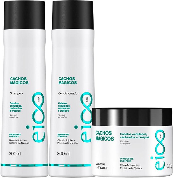 Eico Professional Cachos Mágicos Shampoo e Condicionador 300ml e Máscara Tratamento Hidratação 300g