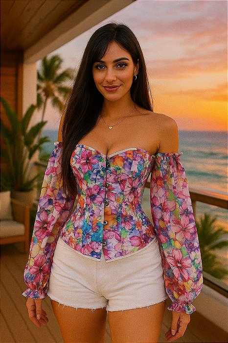 Blusa Corselet Florata - Mangas longas