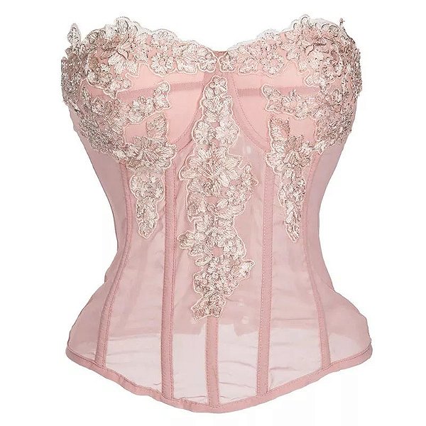 Corselet Bordado com Ilhós Cravejados em Strass