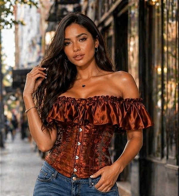 Blusa Corselet Ciganinha -Marrom